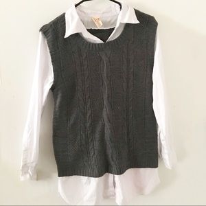 Button Down White Collar Shirt With Gray Sweater